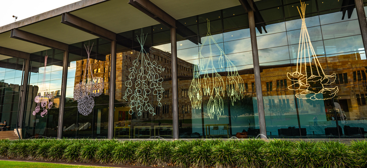 Elizabeth Willing, 'Through the Mother ' (installation view) 2019, The University of Queensland Art Museum facade. Images courtesy the artist.