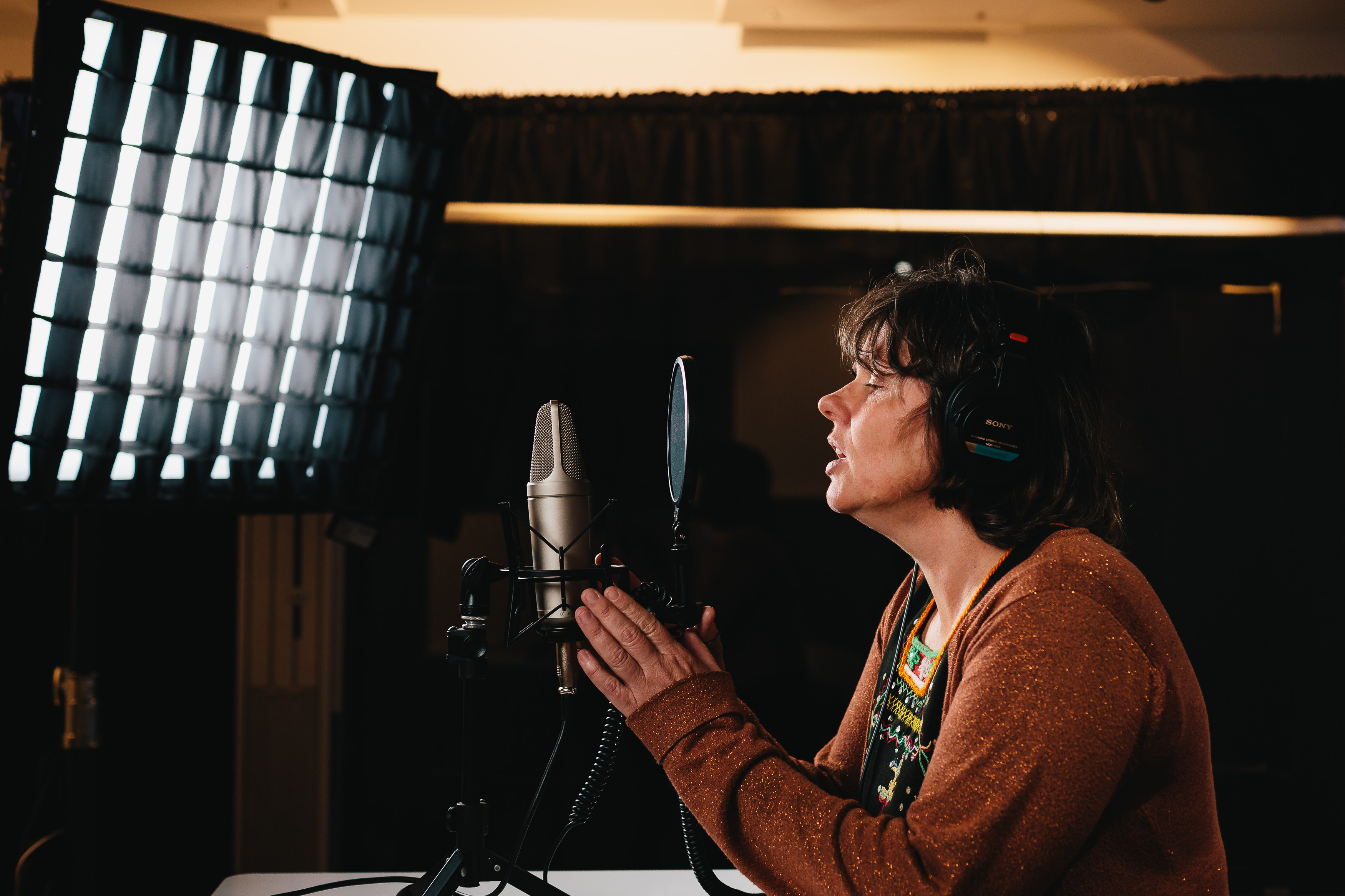 Image: Dr Sarah Jane Moore recording I know where the oysters lie. Photograph Anton Rehrl - Corvid Photography