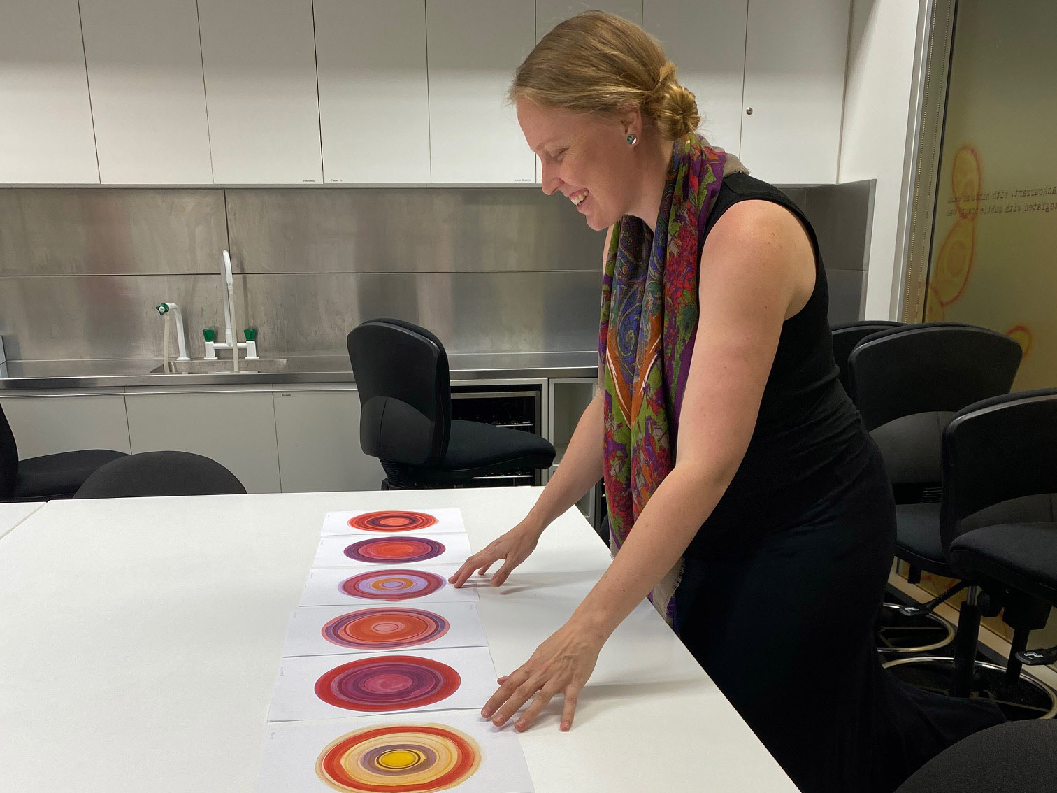 Artist Elizabeth Willing, 2019 ANAT AWRI (Australian Wine Research Institute) Resident, during Taste Testing. Photograph courtesy ANAT.