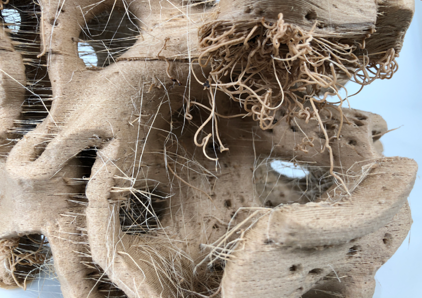 Natalie Alima 'BioHybrids'. Large scale 3D printed fabricated out of Wooden biodegradable PLA.