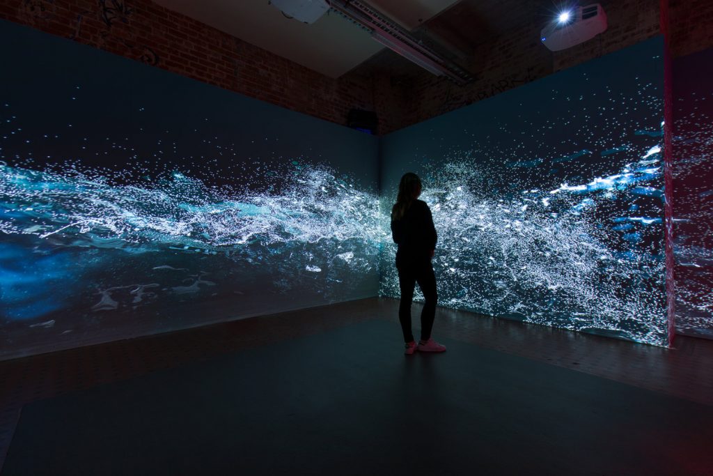 Yandell Walton, Uprise, 2019, 4 channel immersive projection installation with sound. Sound design Michele Vescio.
