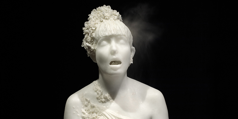 Dr Svenja J Kratz, Self-portrait #2: Site of Infection, 2019, Mixed media: Wax, cold porcelain, stainless steel, water containing DNA of the artist and electrical components. Installation view: Plimsoll Gallery, Hobart. Photograph Rémi Chauvin.