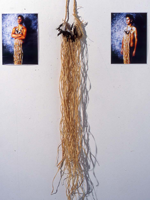 Christian Thompson, Urban Murri’s (1999), digital images, raffia, magpie feathers