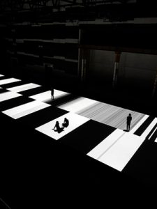 Image: Ryoji Ikeda, “test pattern [no.5]”, 2013, audiovisual installation at Carriageworks. Commissioned and presented by Carriageworks and ISEA2013 in collaboration with Vivid Sydney. Photograph Zan Wimberley.