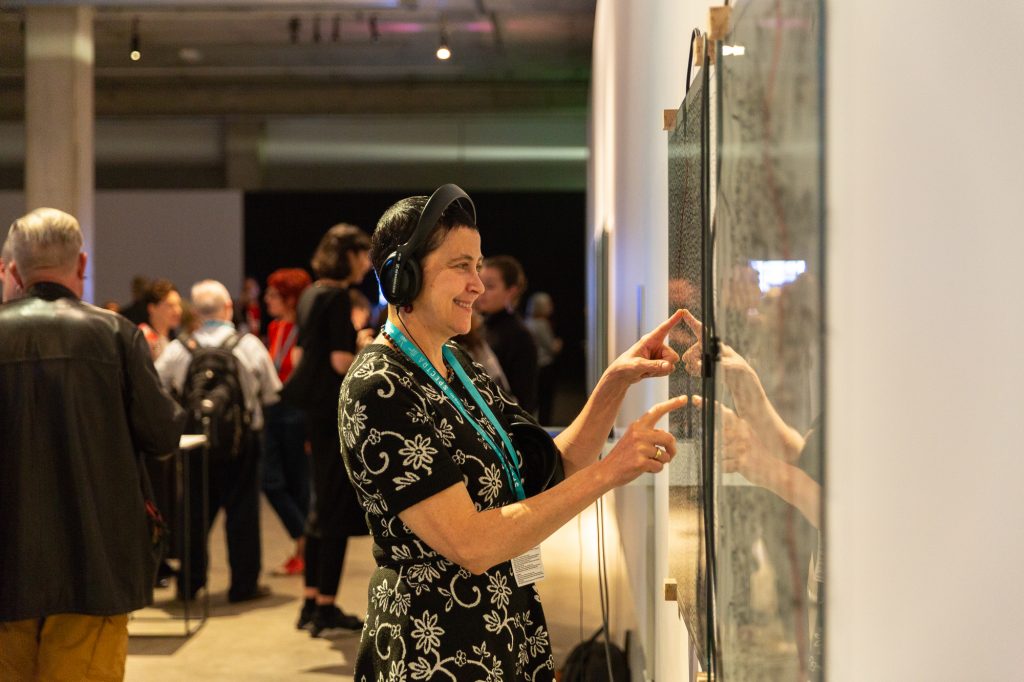 Joanne Cannon, Spectra 2018: The Art and Consequence of Collaboration exhibition launch with Joyce Hinterding’s Floric Antenna 1. Photograph Sia Duff