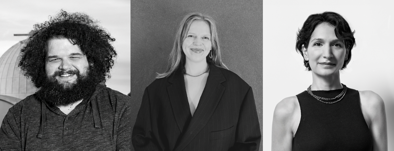 Collage of three professionals: a bearded man with curly hair, a woman in a black blazer smiling, and a woman with short hair in a sleeveless top against light backgrounds.